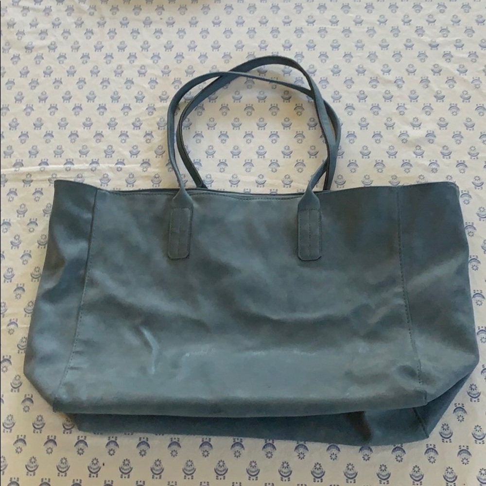 Dusty blue Saks Fifth Avenue leather tote